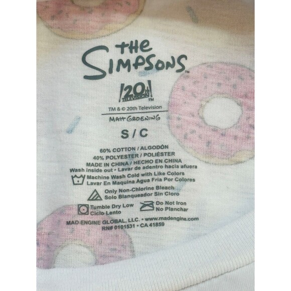 The Simpsons Homer DONUTS Short Sleeve T- Shirt White Pink Small - Picture 4 of 5